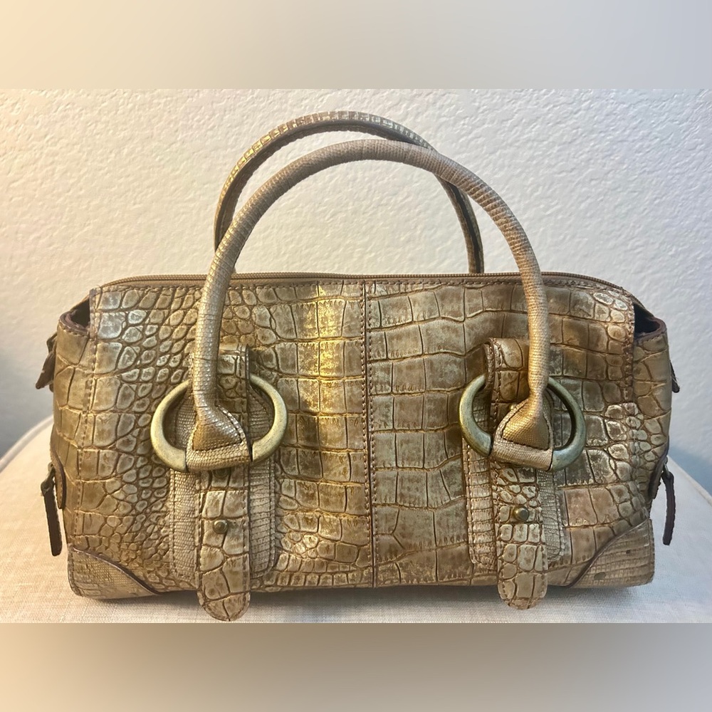 Unique Crocodile Pattern Bronze Gold Satchel